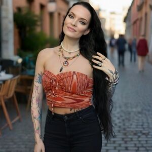 Cotton Candy ✦ Vibrant Orange Ruched Strapless Crop Top ✦ Adjustable Front L NWT